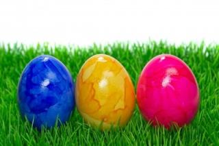 Three colored eggs.
